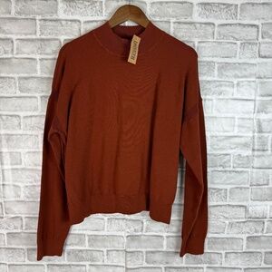 Duluth Trading Shiftless Boxy Fit Rustic Orange Mock Neck Sweater Womens XL NWT